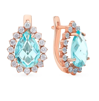 

Gold earrings with aquamarine and cubic zirconia sunlight sample 585