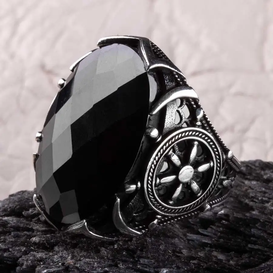 

Овальный мотив Сейлор руль серебряное кольцо граненый черный циркон драгоценный камень ручной работы винтажный капитан ювелирные изделия Мужчины для подарка