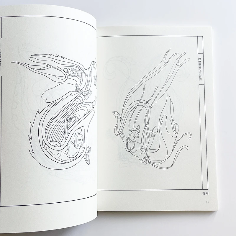 94Pages Hundred Flying Fairy Line Drawing of Dunhuang Frescoes Coloring Book for Adults  Relaxation and Anti-Stress Paintings