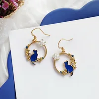 Fashion Cute Animal Kitten Leaf Dangle Earrings For Women Cat Rabbit Moon Flowers Asymmetrical Sweet Earring Girl Party Jewelry - Image 6