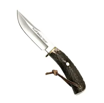 

Luxury knife tooth BRACO-11A steel blade MoVa 11 cm and deer antler grip.
