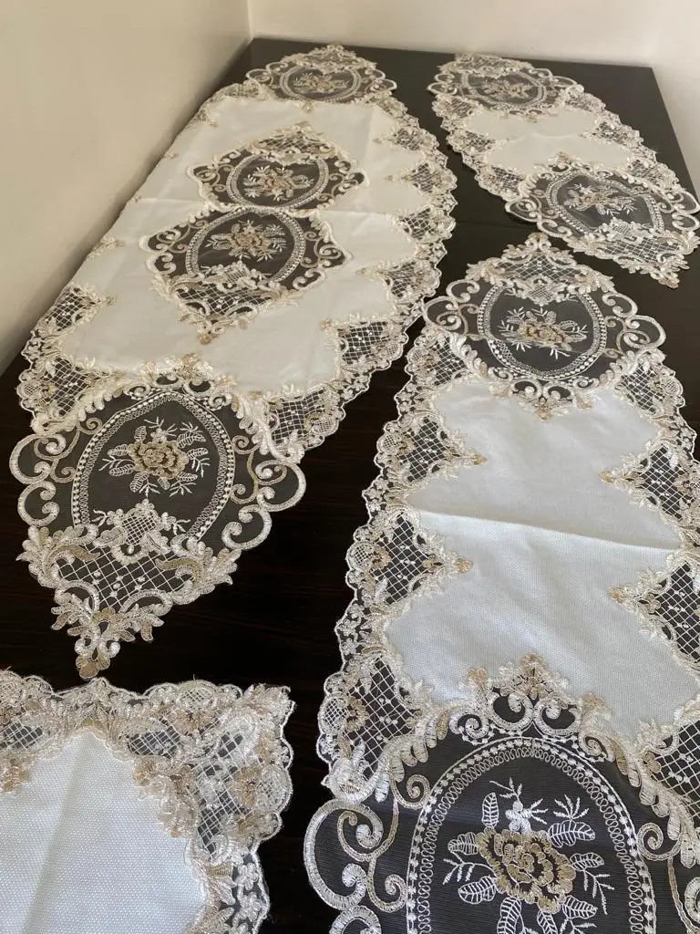 

5 Parça Salon Takımı Linen Kumaş Fransız Dantelli