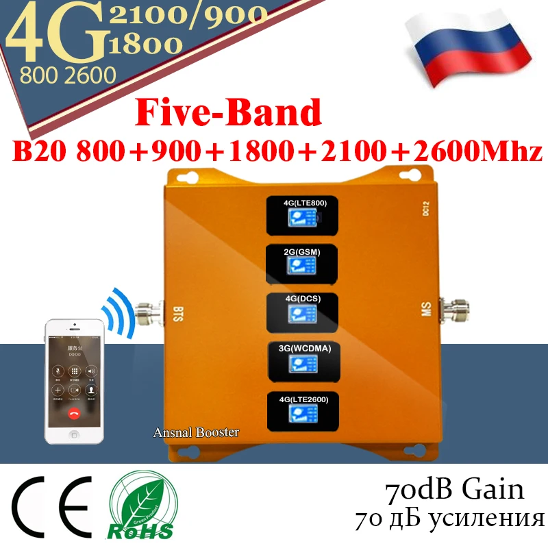 1 шт. пятидиапазонный усилитель сигнала B20 800/900/1800/2100/2600 4G ретранслятор GSM 2g 3g 4g