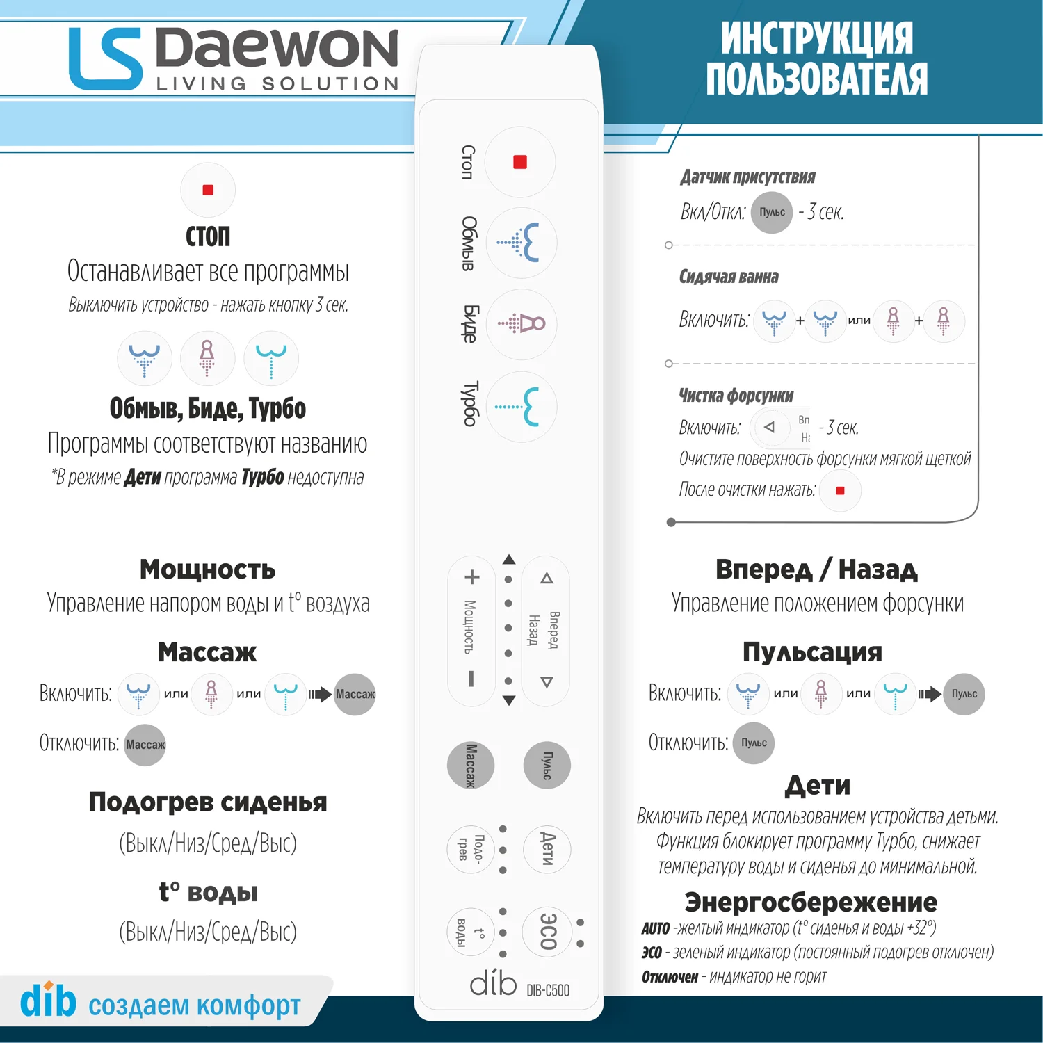 Электронное биде LS Daewon DIB-C500(удлиненный