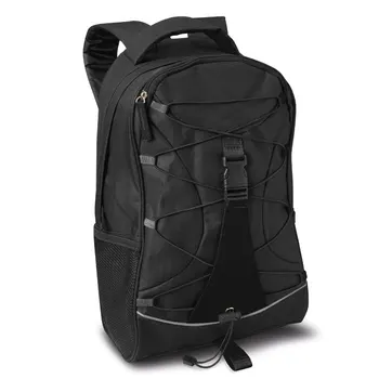 

Backpack in black color and rope, made in 600D polyester. Side mesh pockets.
