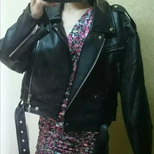 Jacket Short Winter Coat Faux-Leather Mozuleva Black Women Retro PU Turn-Down-Neck Loose