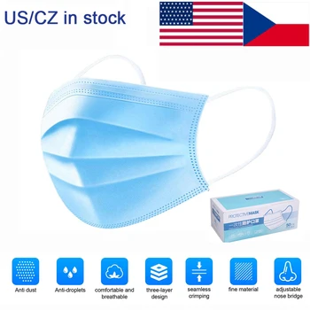 

US CZ In Stock 50pcs Face Mask Disposable Mask Anti-dust antivirus Anti PM2.5 Anti ParticleBreathable Dustproof Mouth Mask