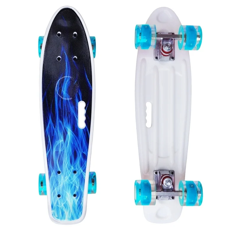 Скейт Cruiser Board Синее Пламя со светящимися колесами | Спорт и развлечения