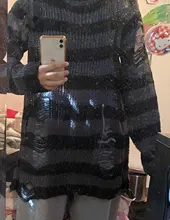 Suéter de punto gótico para Mujer, jerséis largos a rayas, sueltos, rasgados, de talla grande, para Halloween, 200