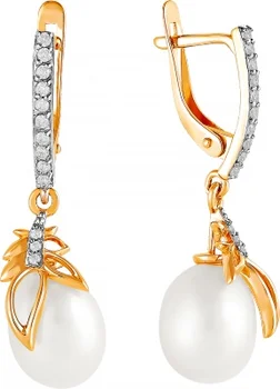 

Примаэксклюзив earrings with pearls and cubic zirconia in red gold