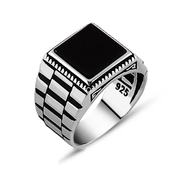

Men Pure Real Silver Ring 925 Sterling Jewelry With Black Onyx Stone High Polishing Turkish Handmade