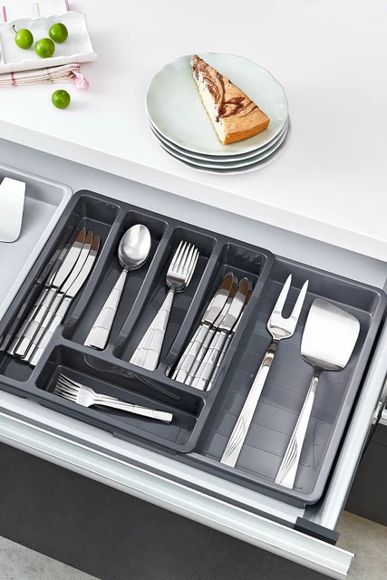 Cajón organizador de cubiertos extensible, bandeja de cubiertos,  almacenamiento de cocina - AliExpress