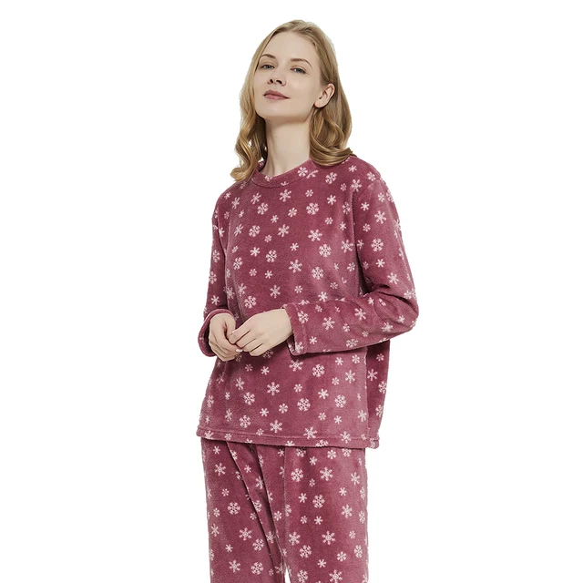 PimpamTex - Women's Autumn Winter Coral Long Sleeved Pyjama Set, Warm Winter Coral Printed Pyjama Set, Perfect Christmas Gift Snow malva