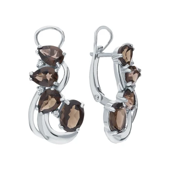 

Silver earrings with cubic zirconia and quartz smoky sunlight sample 925