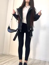 Jacket Coat Fitaylor Faux-Leather Loose Outwear Casual PU Sashes Black Tops Bf-Style