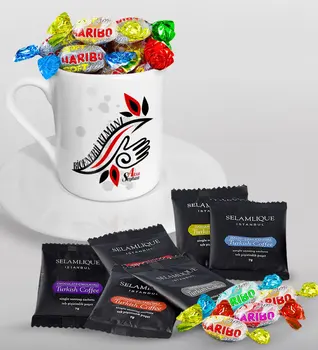 

Personalized Bioenergetic Specialist Turkish coffee Cup Selamlique Mixed Turkish Coffee House and Haribo Candy Gift Seti-1