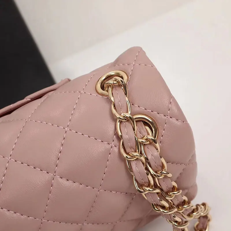 Pink gold Новинка, Aprilla, известный бренд класса люкс, дизайнерские женские сумки через плечо, Классические ромбовидные решетки, высокое качество, из овечьей кожи, с цепочкой - Цвет: Pink gold