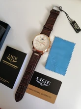 LIGE-reloj analógico con correa de cuero para hombre, accesorio de pulsera de cuarzo resistente al agua con cronógrafo, complemento masculino deportivo de marca de lujo con diseño de fase lunar 24 horas, incluye caja, 2021