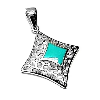 

Pendant 925 sterling silver m square openwork mother-of-pearl turquoise [AB2567]