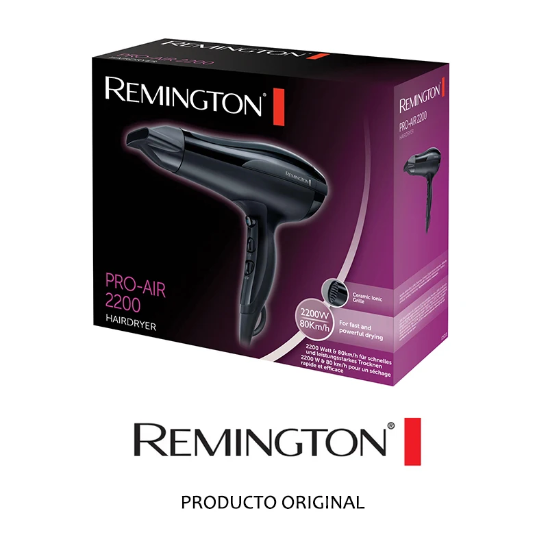 Remington D5210 Pro Air Secador de Pelo Iónico Rejilla de Cerámica  Concentrado 2200W 3 ajustes de temperatura 2 velocidades ráfaga de aire  frío fijar el peinado cerámica iónica antiestática calor uniforme suaves| Secadores
