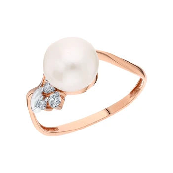 

Gold ring with cubic zirconia and pearls cultured sunlight sample 585