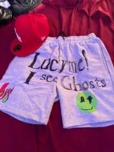 Kanye West, 2021 de las mujeres de los hombres de alta calidad de algodón chico ver fantasmas pantalones cortos Hip Hop suerte Me ver fantasmas diseño de logotipo Pantalones