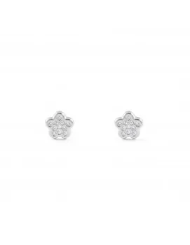 

Gold Girl earrings White Flower 5 Petals Zircons (9kts)