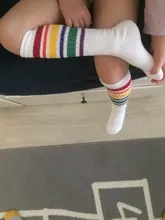 Calcetines coloridos de algodón hasta la rodilla para niños y niñas, ropa deportiva a rayas de fútbol, para la escuela