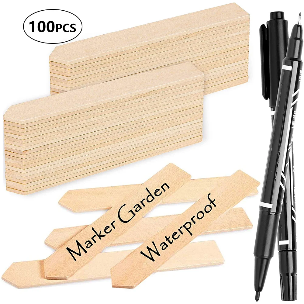 50Pcs Wooden Plant Labels,Waterproof Garden Markers,Nursery Garden Seed Stake Tags Plants Sorting Signs Flower Mark with 2 Marker Pens for Outdoor Indoor Potted Vegetables Herb Seedlings 