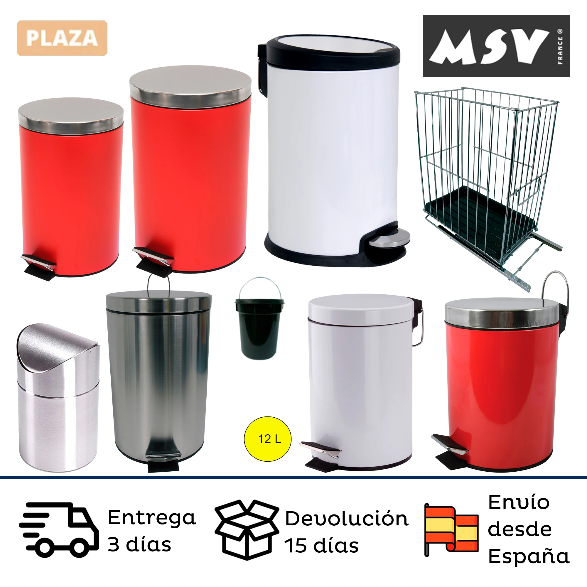 Papelera cubo basura 20L pedal negro mate cierre lento