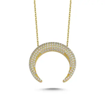 

Angemiel 925 Silver Zircon Stone Reverse Crescent Necklace-Gold Plated