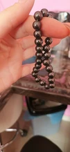 Pulsera de Metal elástica para hombre y mujer, brazalete redondo de piedra natural negra para la pérdida de peso, terapia magnética, hematita, moda