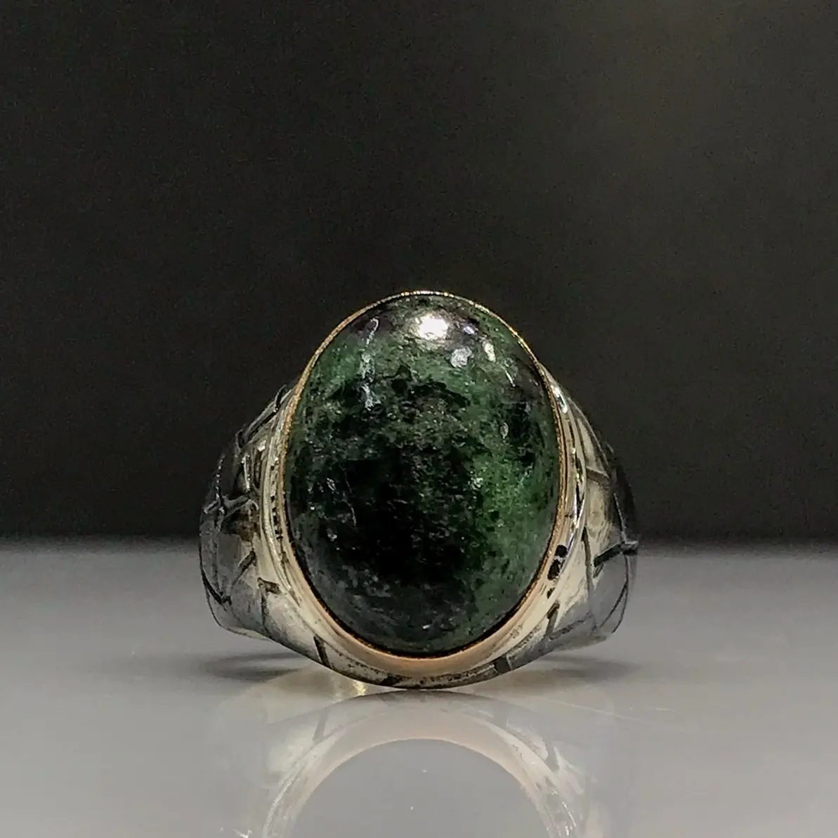 

Original Chrysolite Natural Stone Handwork Silver Men 'S Ring