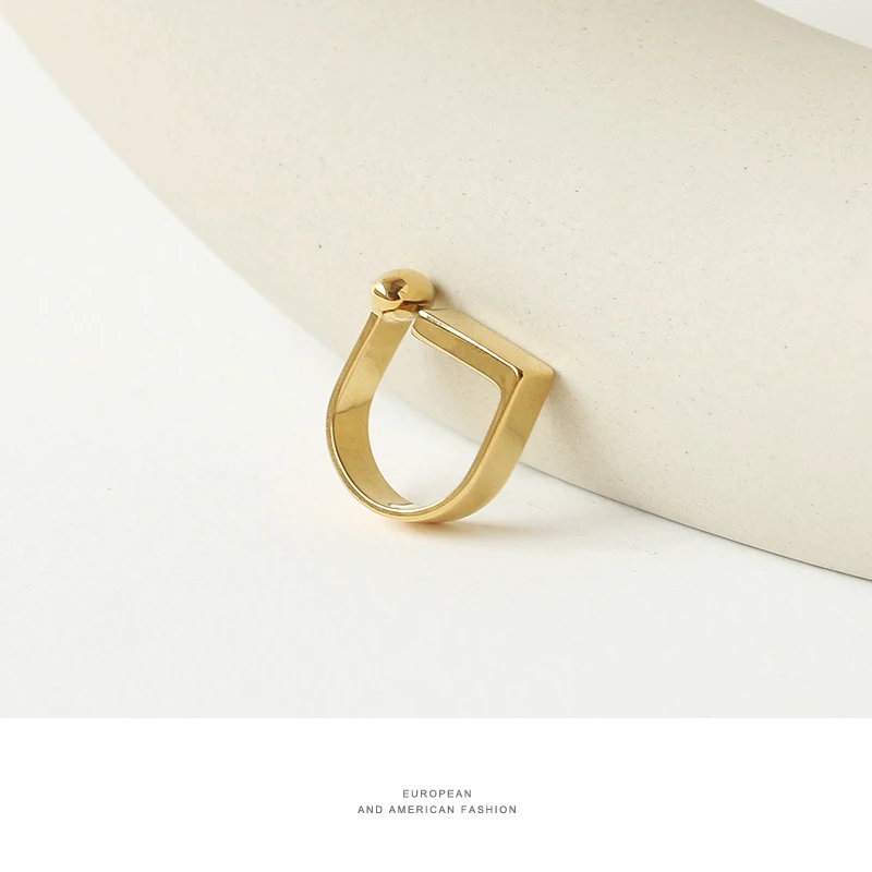 INS Fashion Rings for Women Couples France Brass Gold Plated D-shaped Geometric Irregular Vintage Elegant Bride Jewelry Gifts