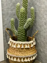 Potted Baskets Vase Hanging Handle Plant Garden-Flower Seagrass Woven Wicker Foldable