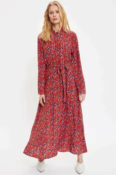 

DeFacto Woman Summer Red Chiffon Dress Women Casual Long Sleeve Woven Dress Women Floral Prints Long Dresses-N0360AZ20SM