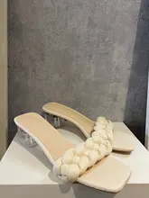 Zapatillas transparentes de tacón alto para mujer, zapatos de tacón cuadrado con punta cuadrada, de cuero, sexys, para verano