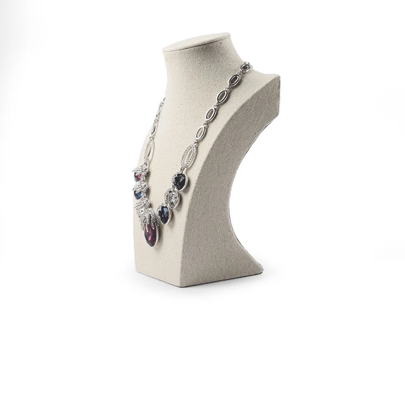 Oirlv Beige Leinen Halskette Mannequin Halskette Display Büste Schmuck-Display Stand Halter Regal Schaufenster für Shop Schrank – Detail 8