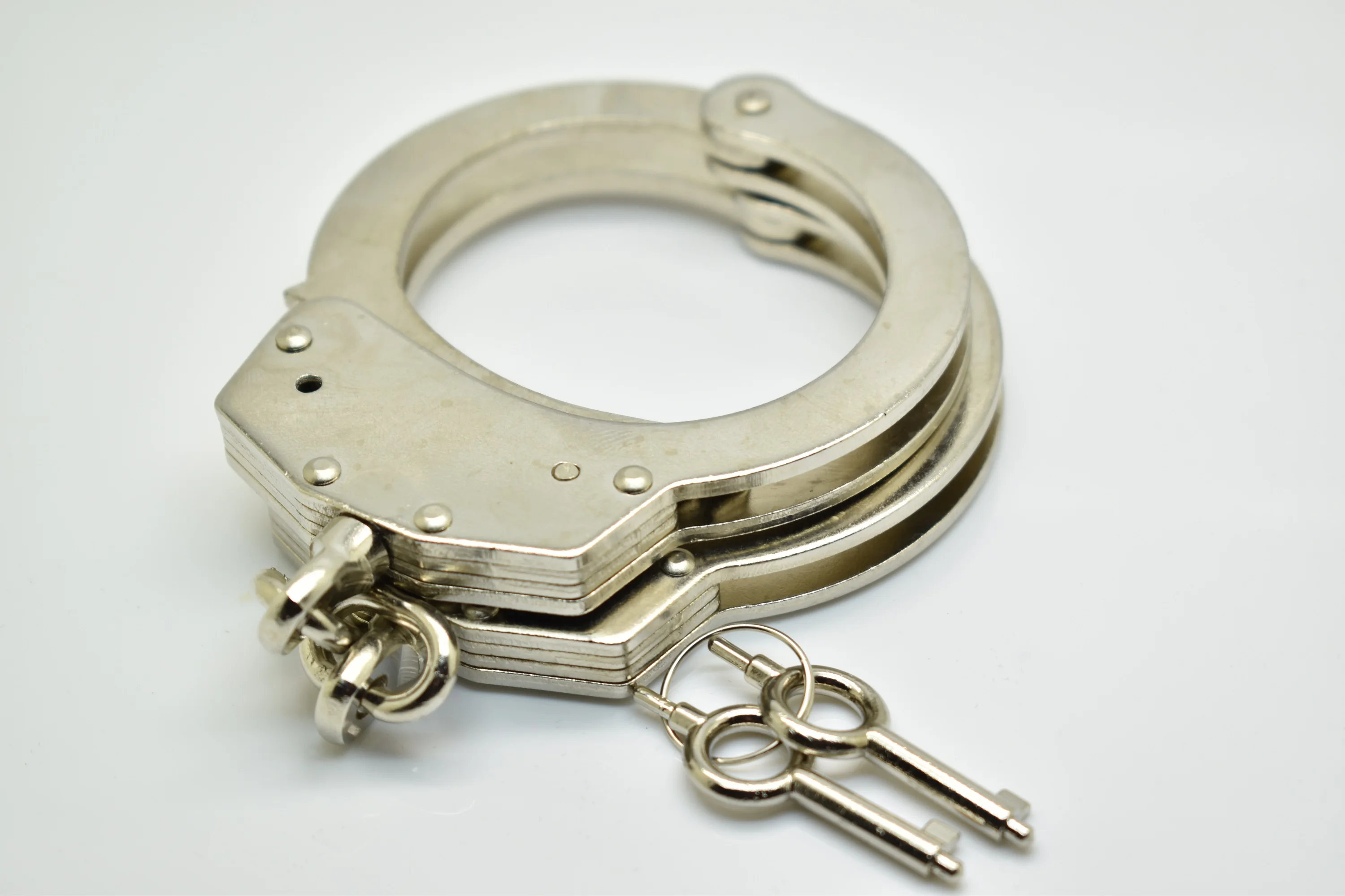 Professional Chrome-Nickel Plated Steel Handcuffs Police Use 2 Keys Double Lock New In Box