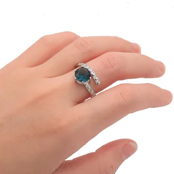 

9x9mm Romantic Round Shape 2.9g Created Dark London Blue Topaz CZ Gift For Girls 925 Solid Sterling Silver Rings