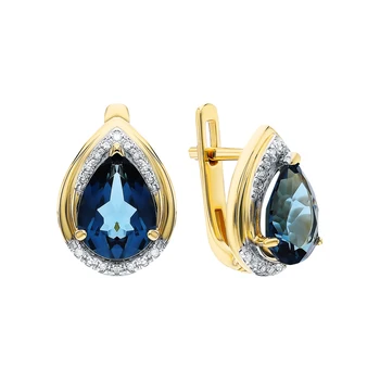 

Gold earrings with Topaz and diamonds sunlight sample 585