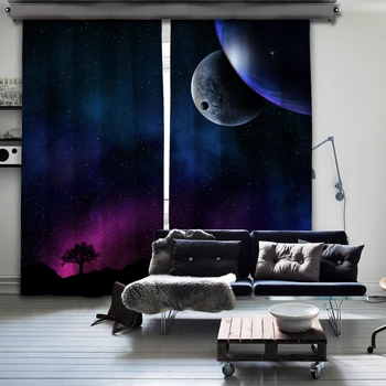 

Cipcici Aurora Borealis and Planet Print 2 Panel Blackout Curtain for Living Room Curtains for Window Treatment Soundproof