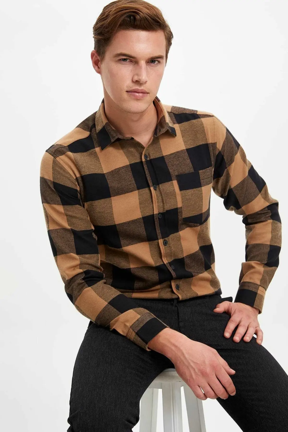 Мужские Shirt-L9578AZ19WN с длинными рукавами DeFacto