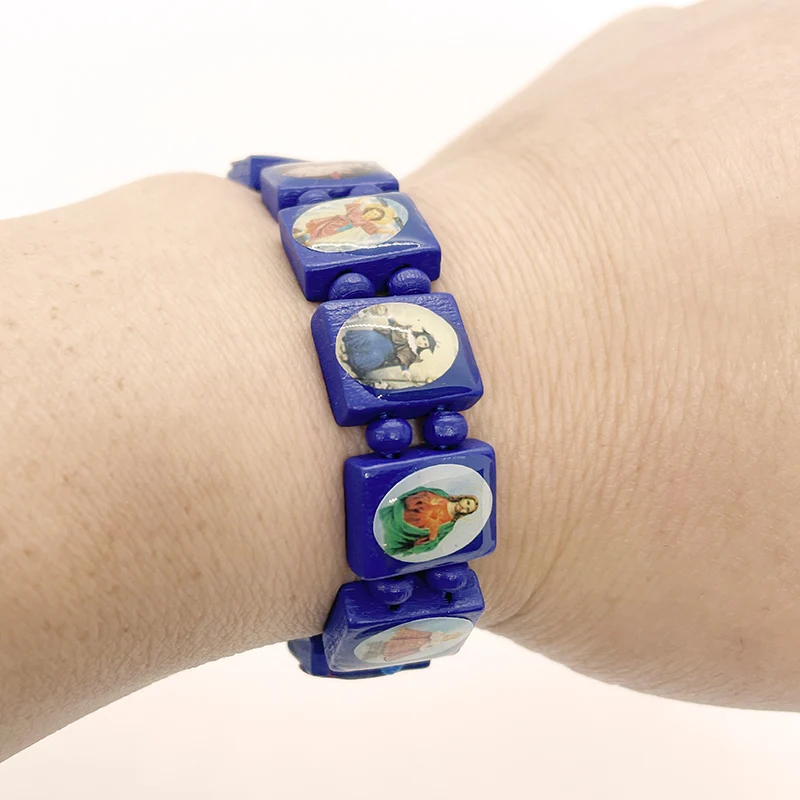 Bracelet En Bois Bleu Pétrole Religieux Chrétien - Saints Twilight, Neuf Sans Emballage