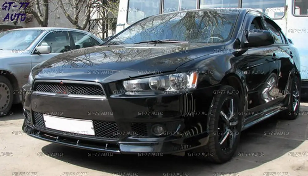 Центральная вставка декоративная переднего бампера для Mitsubishi Lancer X 2007-2010 дорестайлинг литье внешний материал ABS пластик тюнинг стайлинг