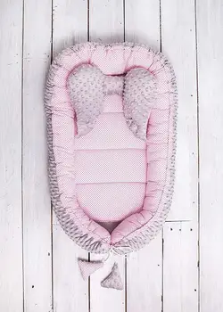 

Nest MINKY SWEET coconut fiber filler. PINK COLOR. PRINT SPOTS. Breast feeding cot or bed reducer