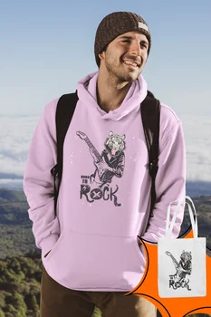 

Angemiel Born To Wear Rock Guitarist Tiger Pink Male Hooded Sweatshirt Bags Kombin
