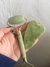 Gua Sha-Rodillo verde 2 en 1, herramientas de Jade Natural, masajeador con piedras para cara, cuello, espalda y Jawline