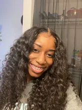 Pelucas de cabello humano con cierre Frontal para mujer, postizo de encaje de 5x5 con ondas profundas brasileñas de 30 pulgadas, color Natural con agua rizada