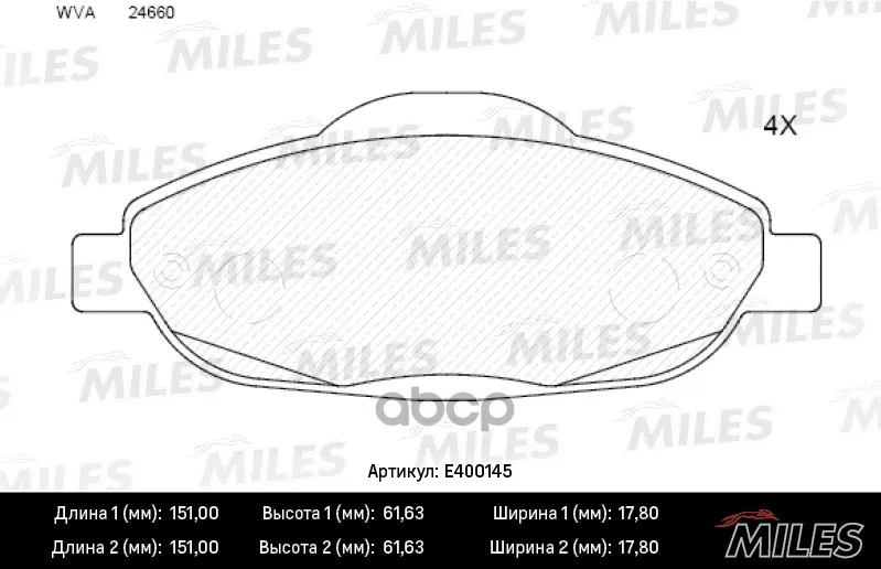 Колодки Тормозные Peugeot 308 07-/3008 09- Передние Lowmetallic Miles E400145 Miles арт. E400145